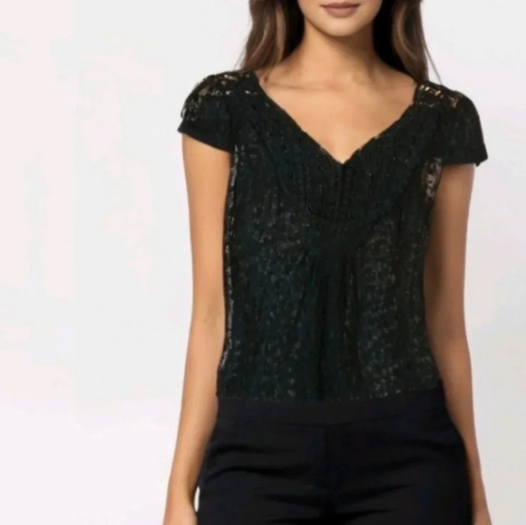 Whimsigoth floral crochet embroidered sheer Black Top boho s/m - Picture 4 of 12